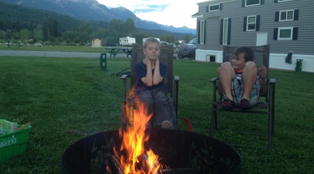 James and his friend enjoying the fire at their new property. August 2016